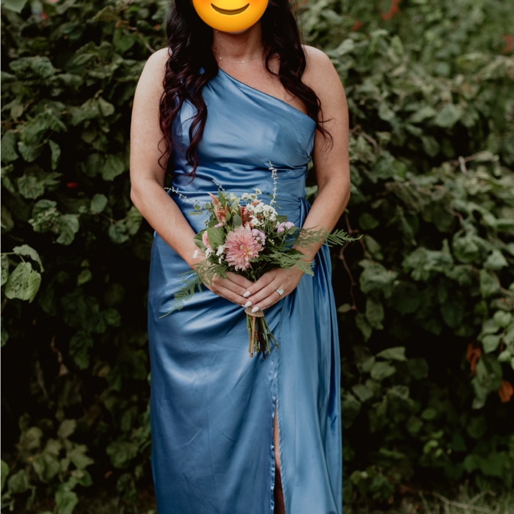 One-Shoulder Satin Dress in Blue